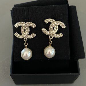 Chanel CC Pearl Drop Earrings